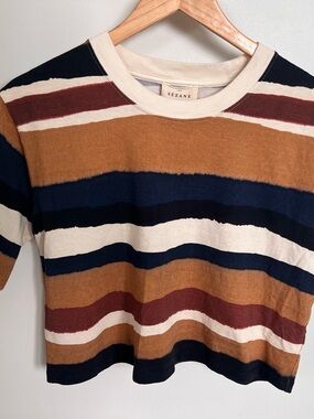 Sézane Cropped Marlo Tee in Navy, Rust & Cream